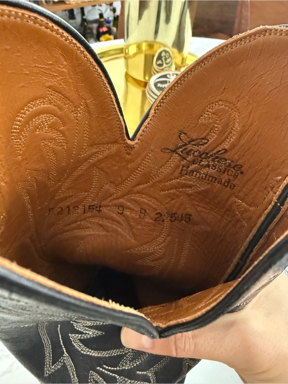 Lucchese Black Caiman Embroidered Leather Western Boots - Picture 6 of 11